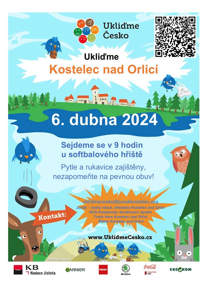 plakát, Ukliďme Kostelec nad Orlicí, 6.dubna 2024