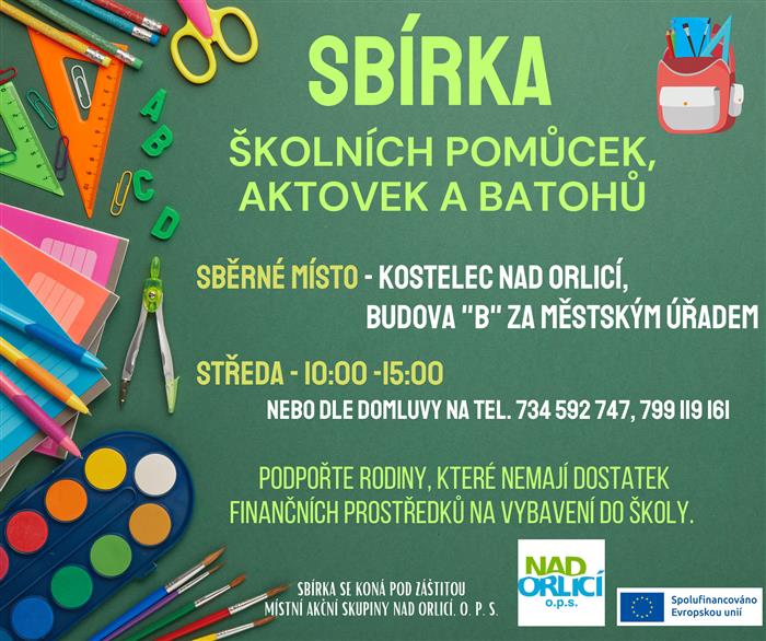 leták, sbírka školních pomůcek, aktovek a batohů