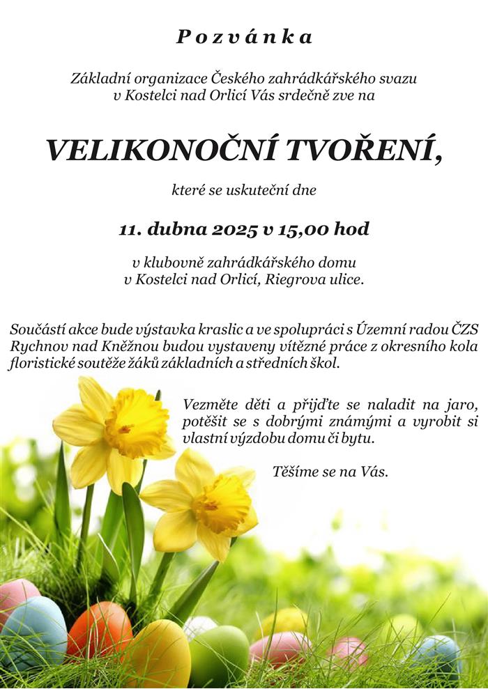 pozvánka, Velikonoční tvoření 11. dubna 2025 v 15,00 hod