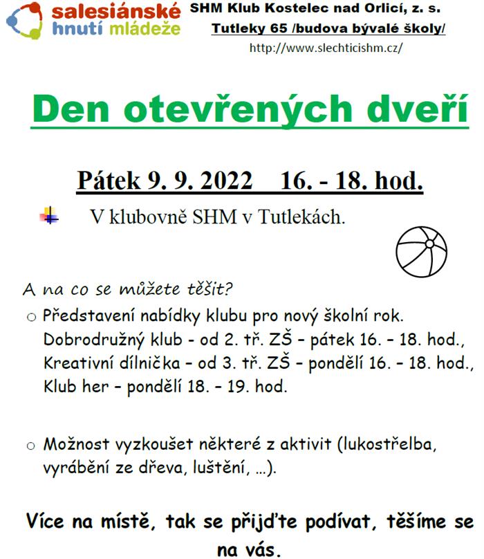 Den otevřených dveří, pátek 9. 9. 2022 16. - 18. hod.