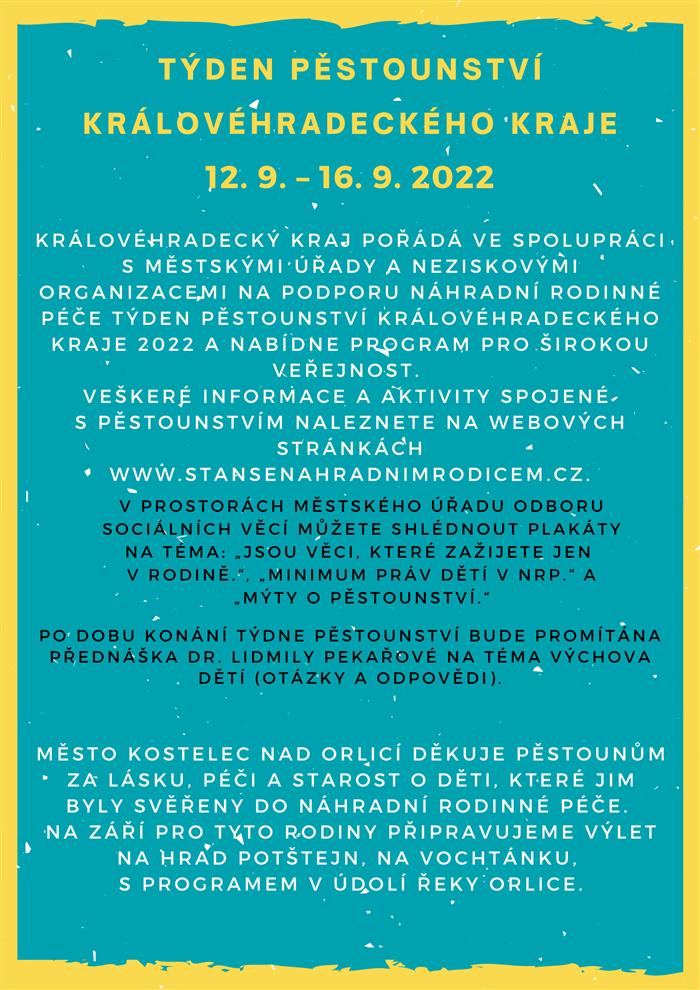 Týden pěstounství 12.9. - 16.9. v prostorách městského úřadu