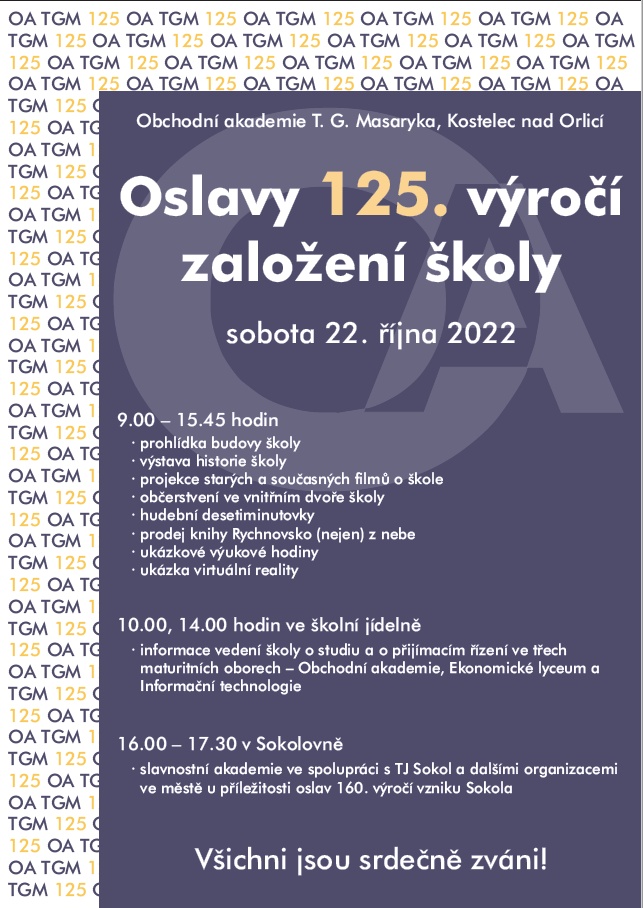 Oslavy 125. výročí založení školy v sobotu 22. října od 9 do 16 hodin