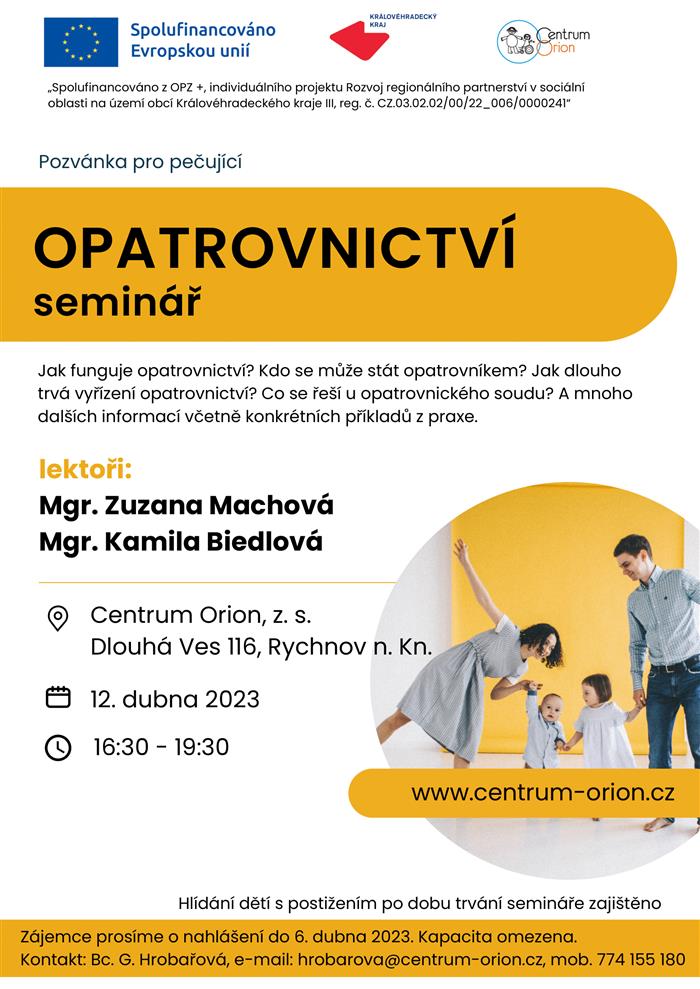 Seminář Opatrovnictví 12. dubna 2023 od 16:30 do 19:30
