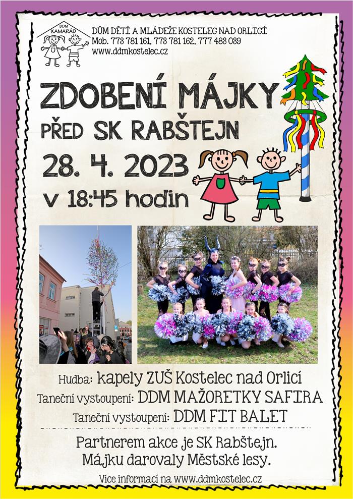 pozvánka, zdobení májky, 28.4. od 18:45 hodin