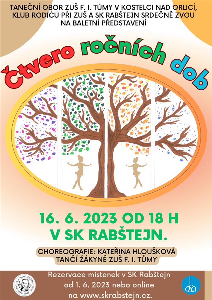 Pozvánka na taneční představení Čtvero ročních období, které se bude konat 16.6.2023 v 18 hodin v SK Rabštejn
