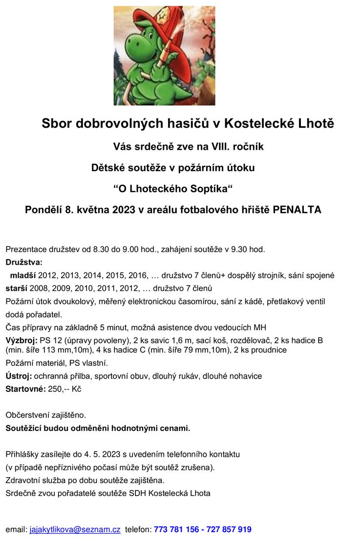 pozvánka, dětská soutěž v požárním útoku 8.5.2023 od 8:30 hodin