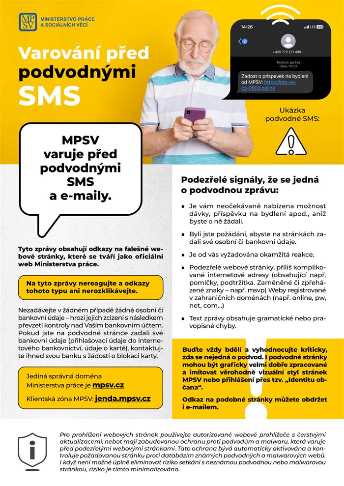 informační grafika, MPSV varuje před podvodnými SMS a e-maily